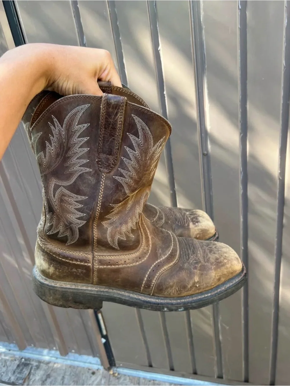 Ariat Mens Steel Toe Embroidered Round Toe Work Western Boots Brown Size 10.5EE